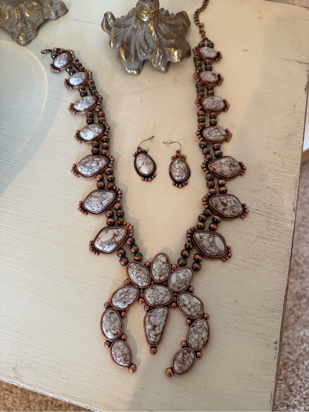 Copper White Howlite Statement Necklace and Earring Set - Picture 2 of 2